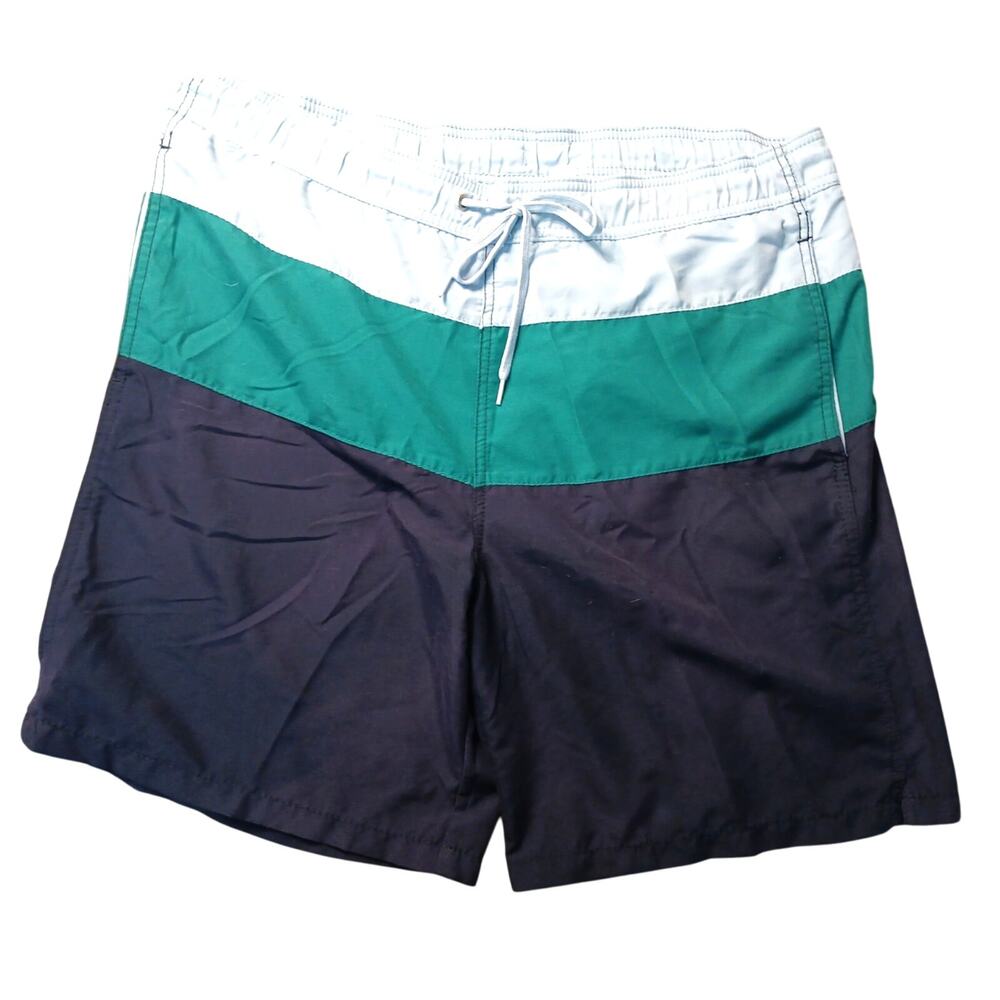 Nautical Swim Trunks Men's Sz 36 Blue Green 7" Inseam Coastal Boat Beach Vintage